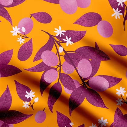 Tropical berries orange and magenta Print Fabric-Cotton