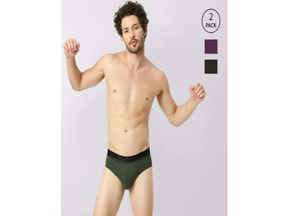 Frenchie Essentials Men Solid Cotton Briefs with Soft Elasticated Waistband - Assorted Colors Pack of 2 - S