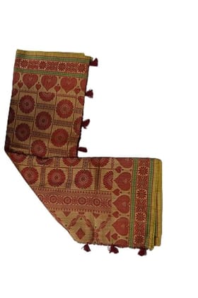 TULIP Traditional Handloom Silk Saree with Tassels, Red and Gold Floral Pattern, Cotton Fabric, Ethnic Indian Design,