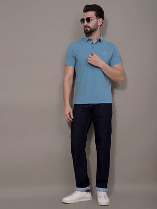 Blue Polo Neck T-Shirt-M / Blue