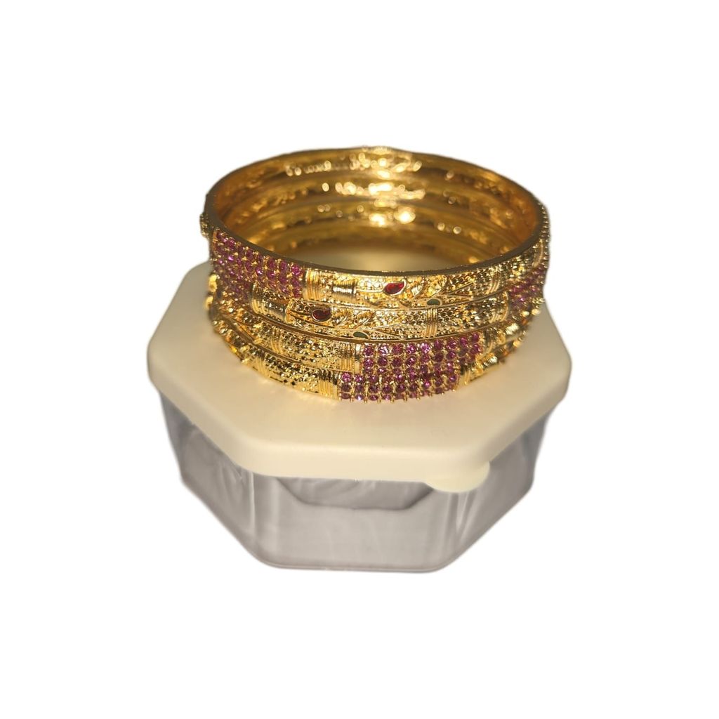 Gold Plated Ruby Bangle Set of 4