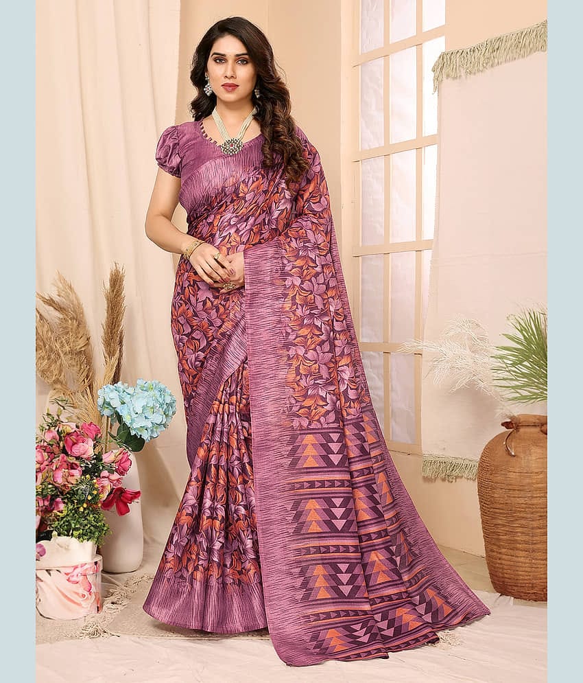 BLEESBURY Cotton Printed Saree With Unstitched Blouse Piece ( Maroon )
