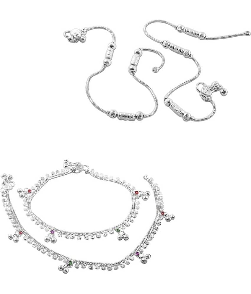 HEER COLLECTION - Silver Anklets ( Pack of 2 )