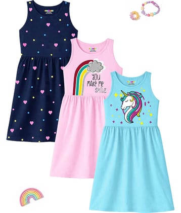 Kuchipoo Cotton Blend Dress For Girls ( Pack of 3 , Multicolor 7 )