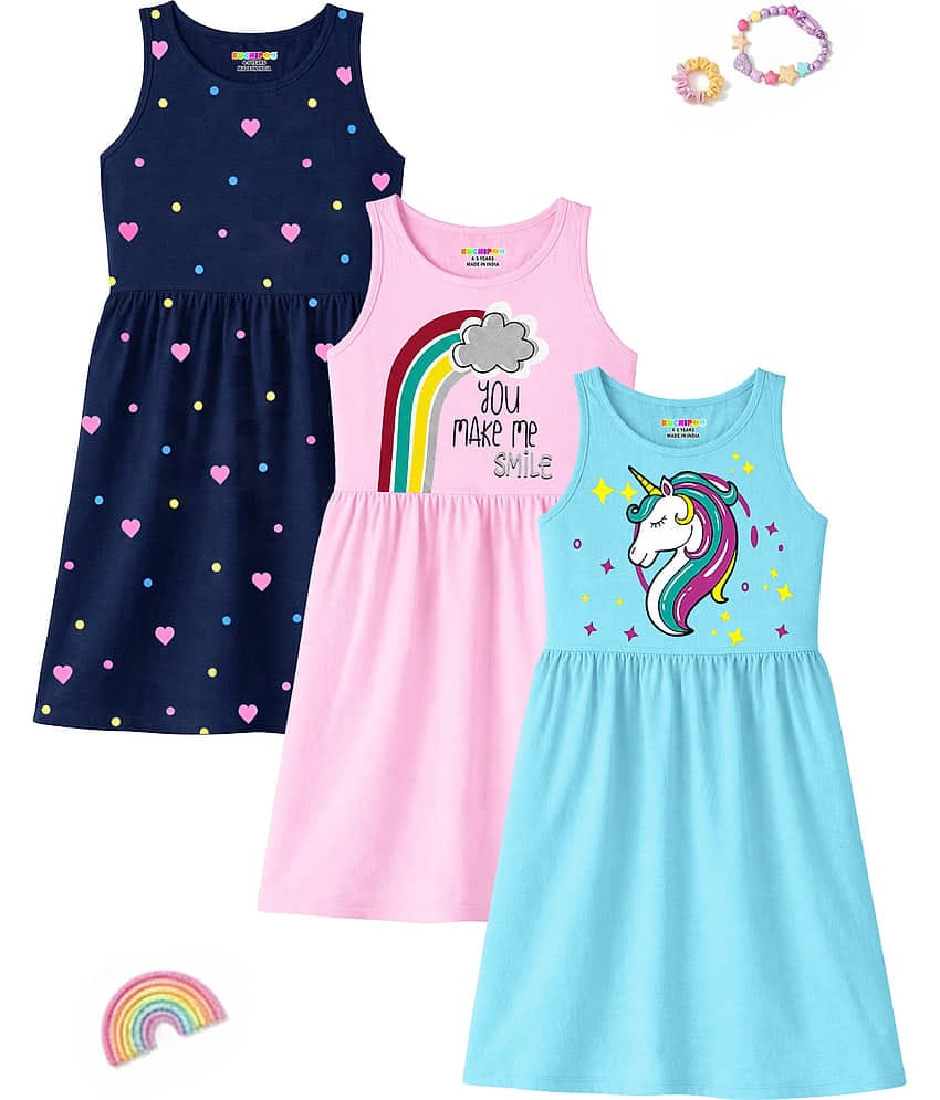 Kuchipoo Cotton Blend Dress For Girls ( Pack of 3 , Multicolor 7 )