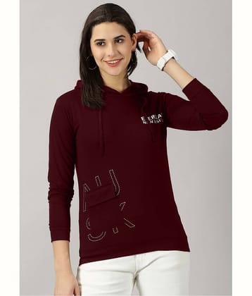 AUSK Women Cotton Blend Printed Regular Fit Hooded T-Shirt ( Maroon )