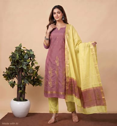 Handloom Chanderi Silk Cotton 3 Piece Suit Set 