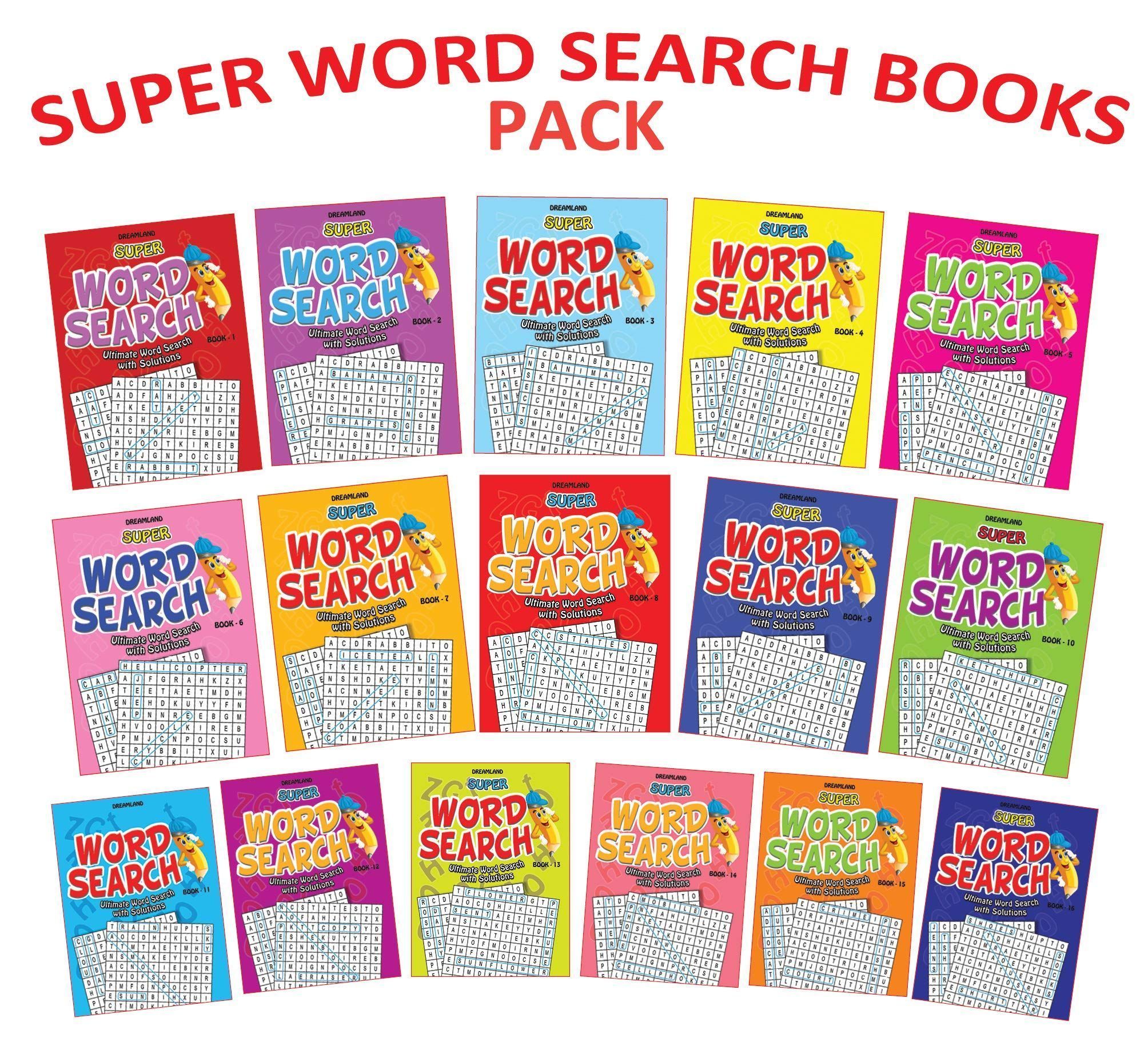 Super Word Search 16 Books Pack for Children Age 6-15 years - 192 Pages in each Book with Solutions, 3072 Pages [Paperback] Dreamland Publications