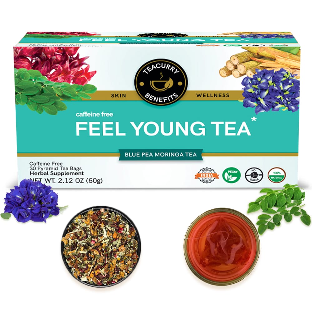 TEACURRY Anti Ageing Tea (1 Month Pack, 30 Tea Bags) - Feel Young Tea helps in Skin Glow, Hair Care and Premature Ageing