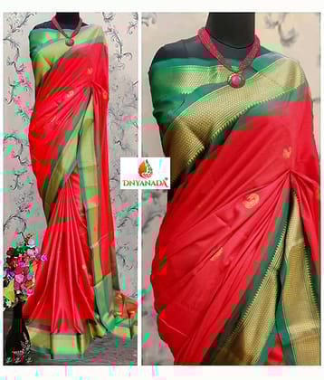 Mysstre Cotton Silk Woven Saree With Unstitched Blouse Piece ( Red )