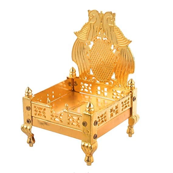 Metal God Ladoo Gopal Singhasan for Pooja Mandir,Puja Singhashan for god Golden Color (11Cm x 14Cm).