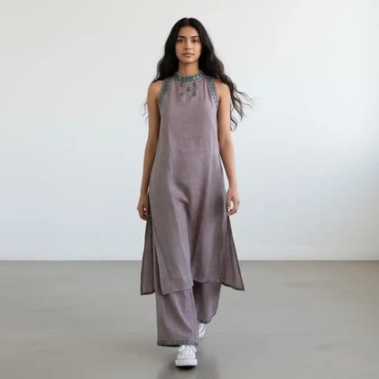 Handloom Cotton Co-Ord Set in Onion Pink with Mirror Work Handloom Cotton Co-Ord Set in Onion Pink with Mirror Work