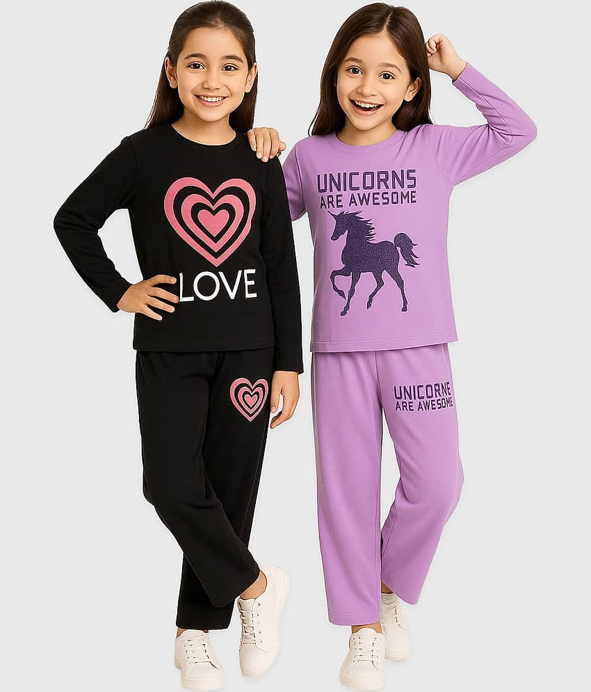 Kuchipoo Pack of 2 Girls Cotton Blend T-shirt & Trackpants ( Multicolor 2 )