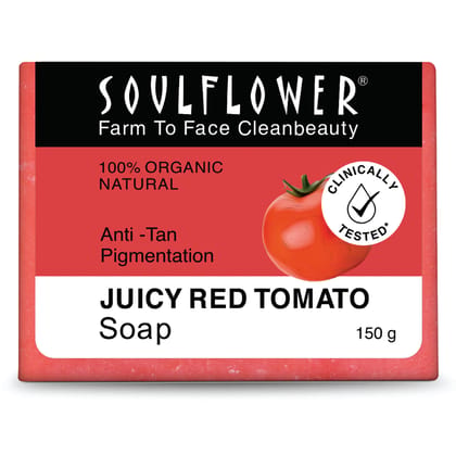 Soulflower Tomato Soap Tan Removal, Skin Acne, Pimple, Blemishes, Fine Lines, Wrinkles | Handmade, Premium, Nautral, Bathing Soap | Tomato, Beetroot Extract, Olive Oil, Castor Oil, Vitamin E | 150g Soulflower Tomato Soap Tan Removal, Skin Acne, Pimple, B