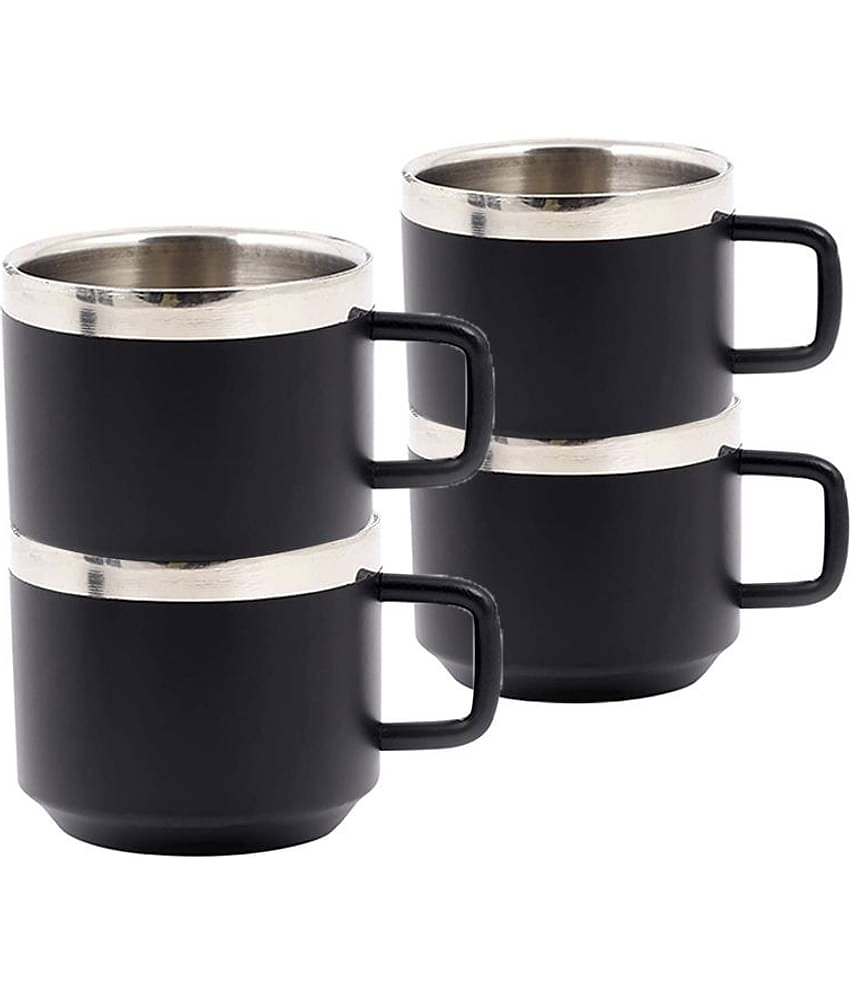 Dynore - Steel Double Walled Tea Cup 110 ml ( Pack of 4 )