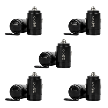 Walta Elite Panache 5 Car Charger with 30W Fast Charging, Single Type-C and USB Output, Cable not Included (Black)- Pack of 5
