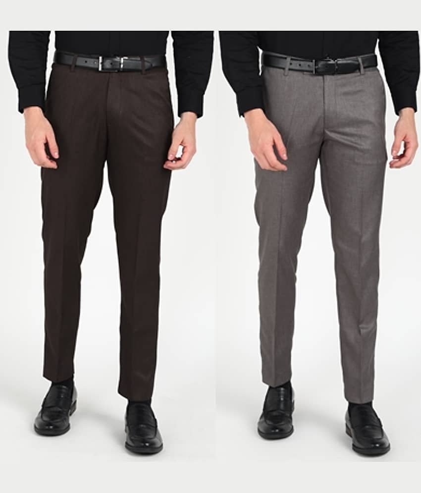 SAM & JACK Regular Flat Men's Formal Trouser - Multicolored ( Pack of 2 )