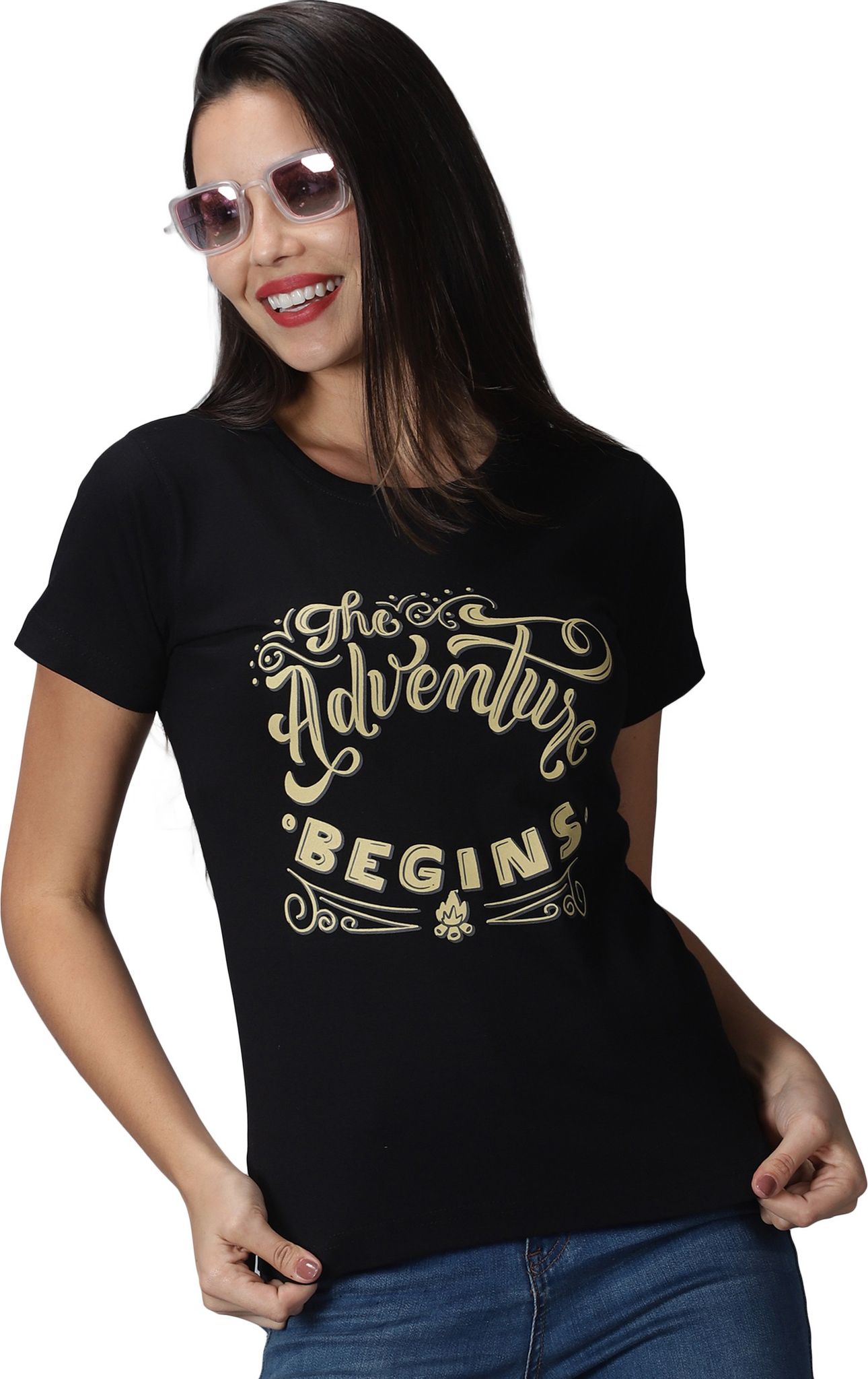 Cotton Black Graphic Casual T-Shirt