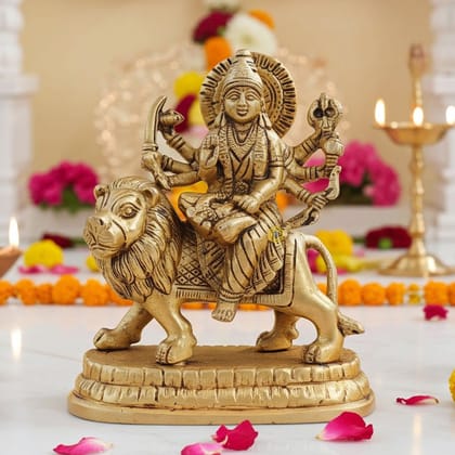 Brass Durga Ji Statue - Handcrafted Idol for Puja & Home Decor, Height : 6 Inch (BSMAS1779 C)