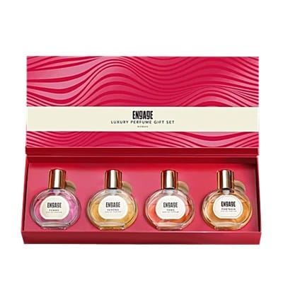 Engage Luxury Perfume Gifts For Women, 100ml, Long Lasting Smell, Best Birthday, Anniversary Gift Hamper by ITC, Eau De Parfum, Travel Sized Combo, 25ml x 4