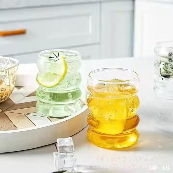 Drinking Glasses with Bamboo Lids and Glass Straw 400 ML Travel Sipper for Juice Water Smoothies Cocktail Beer Mugs Iced Coffee Milkshakes (Pack of 2)