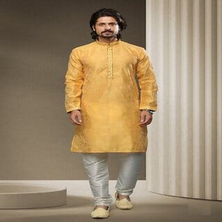 Raivat Ethnic Yellow Colour Jacquard Silk Brocade Kurta Pajama 1531