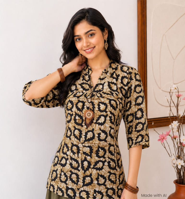 Handcrafted Batik Print Rayon Cotton Short Top