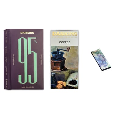 DARKINS Dark Chocolate | 95% Single Origin | 65% Coffee | Free 35g Blueberries | Gluten-free | Unrefined Cane Sugar | Natural Chocolate Bar | Pack Of 2