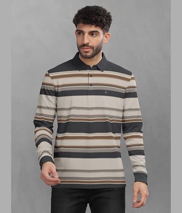 BULLMER Pack of 1 Cotton Blend Regular Fit Striped Full Sleeves Men's Polo T Shirt ( Beige )