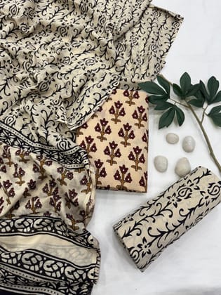Pure Cotton Unstitched Suit With Cotton Dupatta