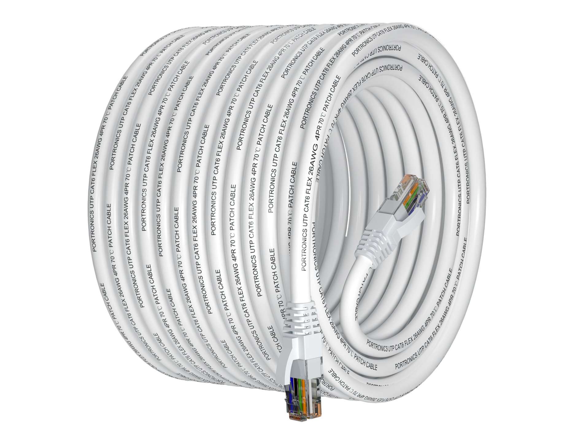 Portronics NetX20 CAT-6 Ethernet Cable 20M, RJ45 to RJ45 LAN Cable, 1000 Mbps Speed, 250 MHz Bandwidth, Copper-Plated Connectors & Copper Clad Wires, Durable PVC Build, for Router, PC, CCTV, Laptop - White