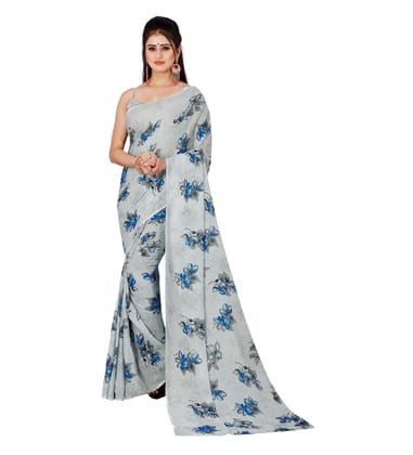 Women's Poly Georgette Printed Saree without Blouse (Cream)