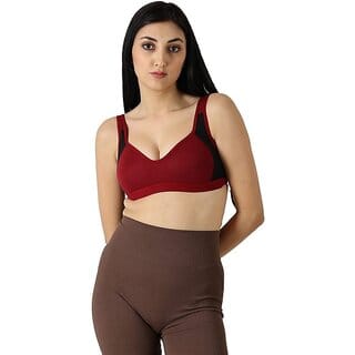 Women's Cotton Non-Padded Wire Free Full-Coverage Bra (Maroon)