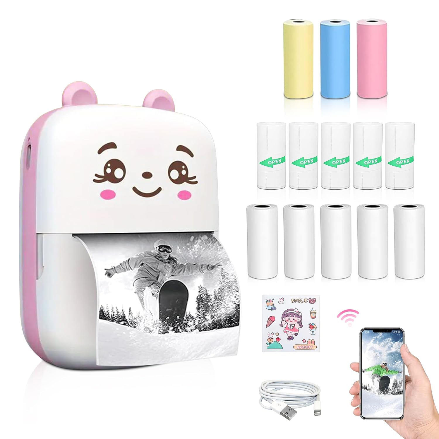 Bluetooth Mini Printer for Students | Inkless Wireless Thermal Printer (Black & White) | Portable Ink Free Printer for Android & iOS | 1200mAh Rechargeable Battery
