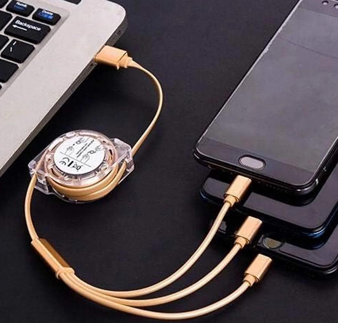 Retractable Charger Charging Cable, Micro USB Cable, 3 in 1, Multi Charging Cable, Compatible with Phone / Type C / Micro Android USB and Other Mobile Devices (1 Pc)