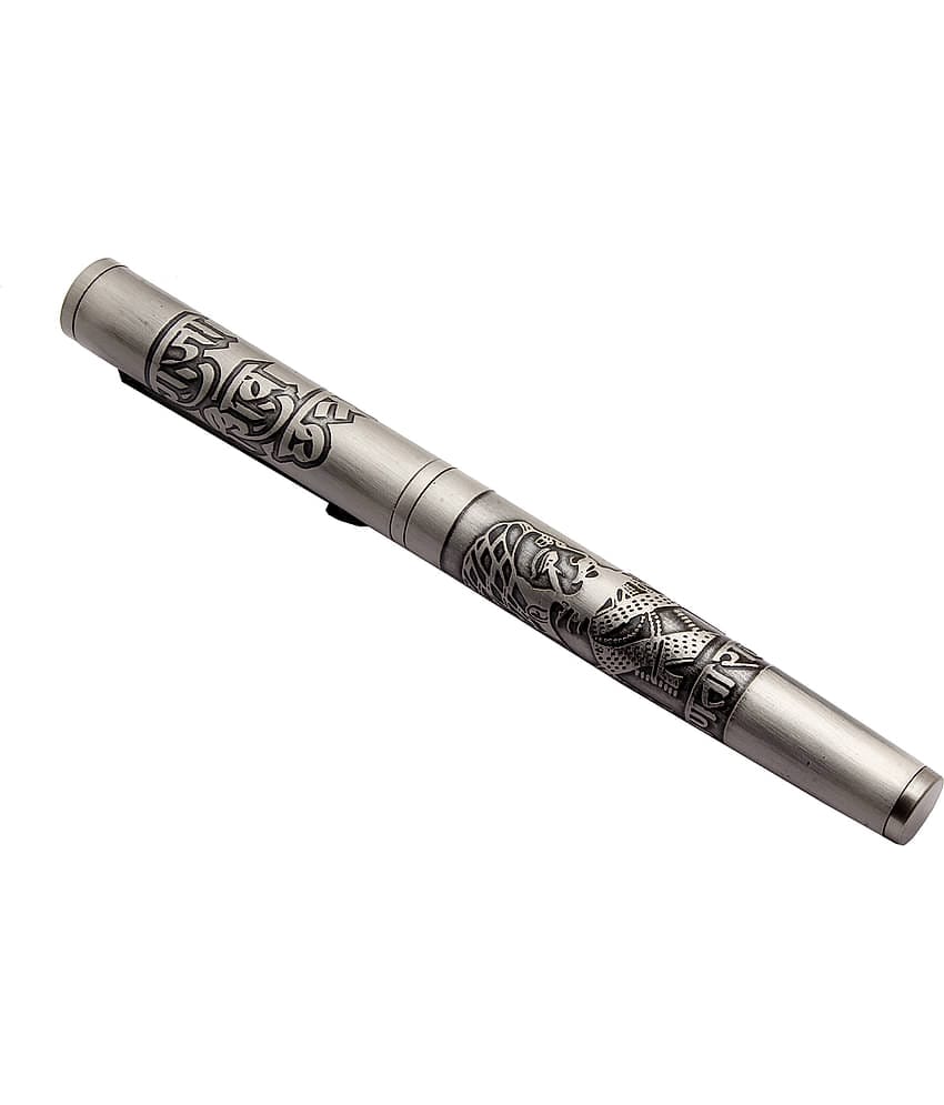 Srpc Raja Shiv Chhatrapati Shivaji Maharaj Engraved On Brushed Gray Metal Body Magnetic Cap Fountain Pen