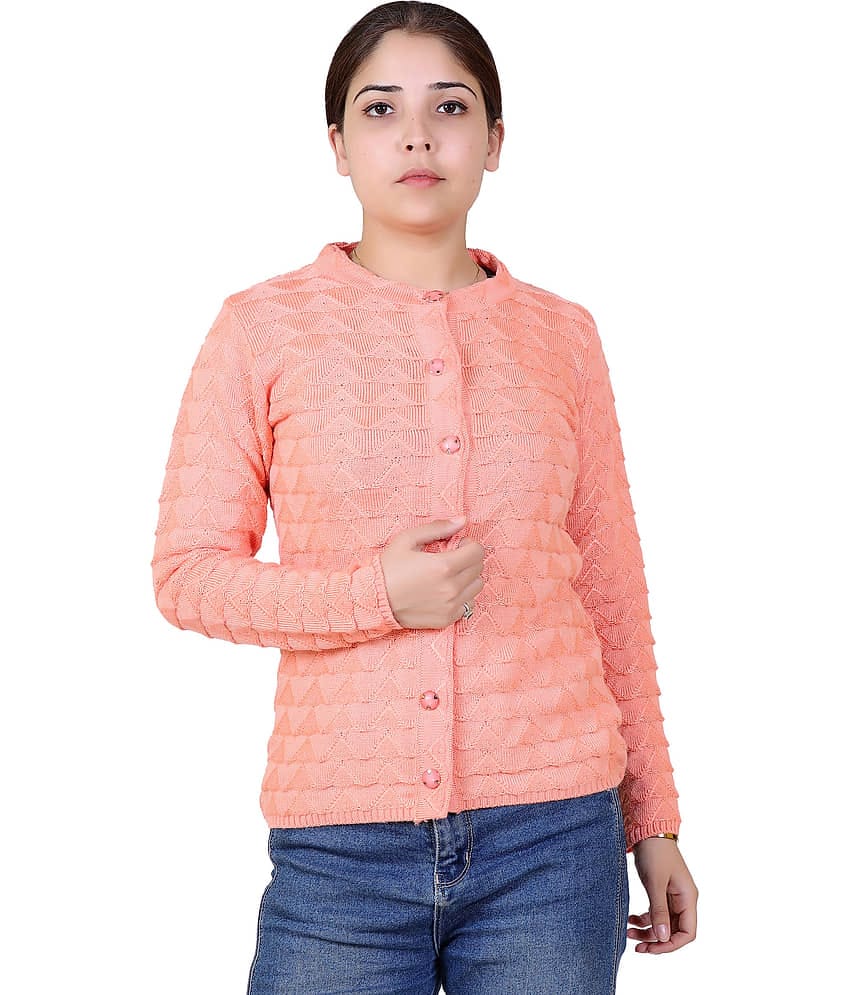 Varenyam Acrylic Peach Buttoned Cardigans - Single