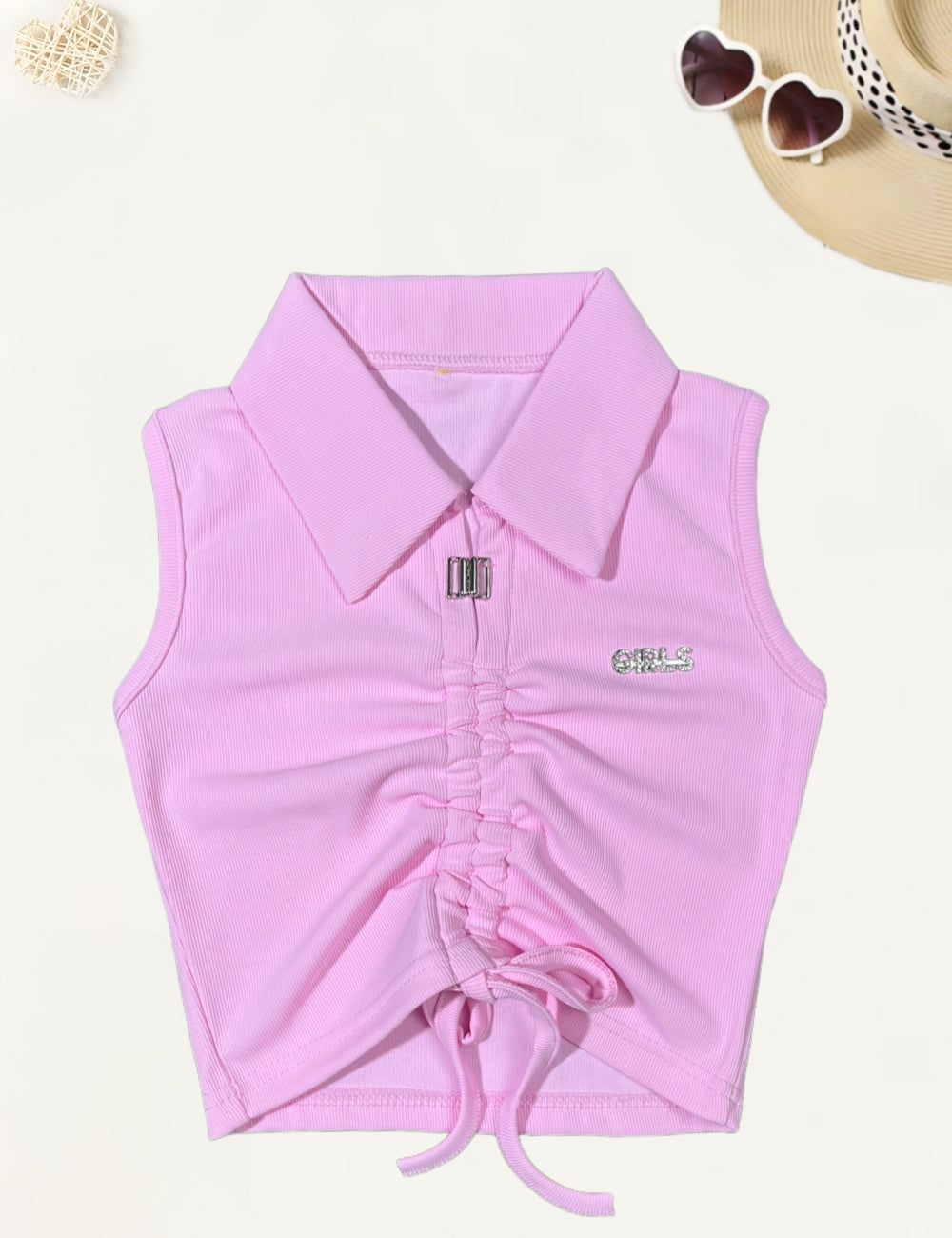 Girls Tank Top [GT-530] [4-12 Year]-7-8Y (Size - 30) / Cotton / Pink