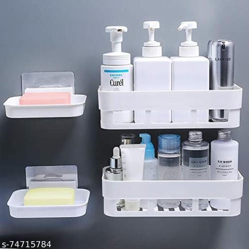 Shopitech combo of 4 pcs bathroom shelf rack kitchen shelf wardrobe shelf perfume rack plastic wall shelf 2 soap shelves 2 bathroom shelves