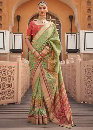 Basil Green Printed Patola Silk Saree