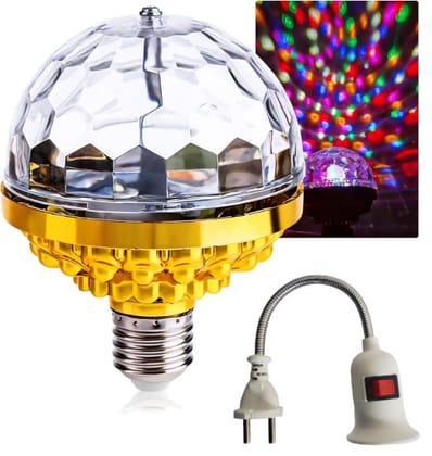 WUGO::Colorful Disco Rotating Magic Ball LED Light Bulb with Sockets, Dazzling Crystal Disco Prom Stage Decor Light Bulb for Birthday Party Club Bar Halloween Christmas (Pack Of 1).