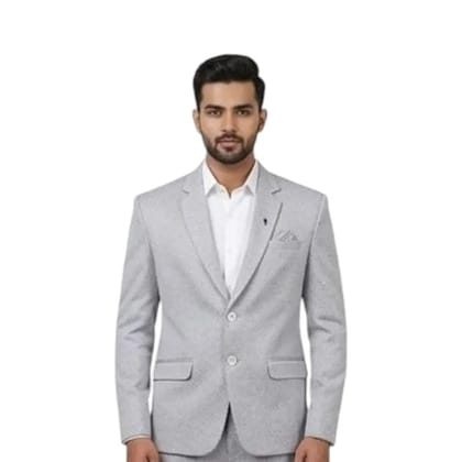 Korean Premium Blazer, Grey, Diamond Pattern, Two-Button, Slim Fit, with Pocket Square