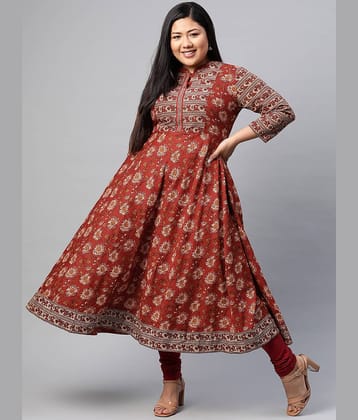 Yash Gallery - Maroon Cotton Women's Flared Kurti ( Pack of 1 )
