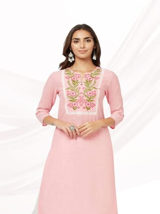 Pink Yoke Embroidered Kurta