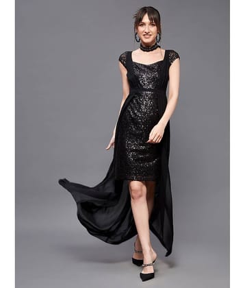 Miss Chase Women Polyester Embellished Fit & Flare Dress ( Black )