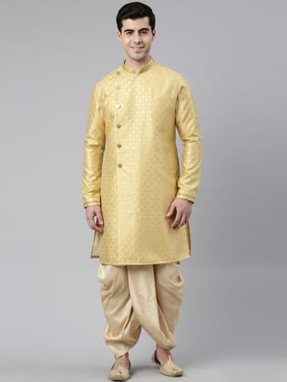 Yellow Gold Banarasi Brocade Angrakha Style Kurta Set-38 (Small) / Only Kurta - No Lowers