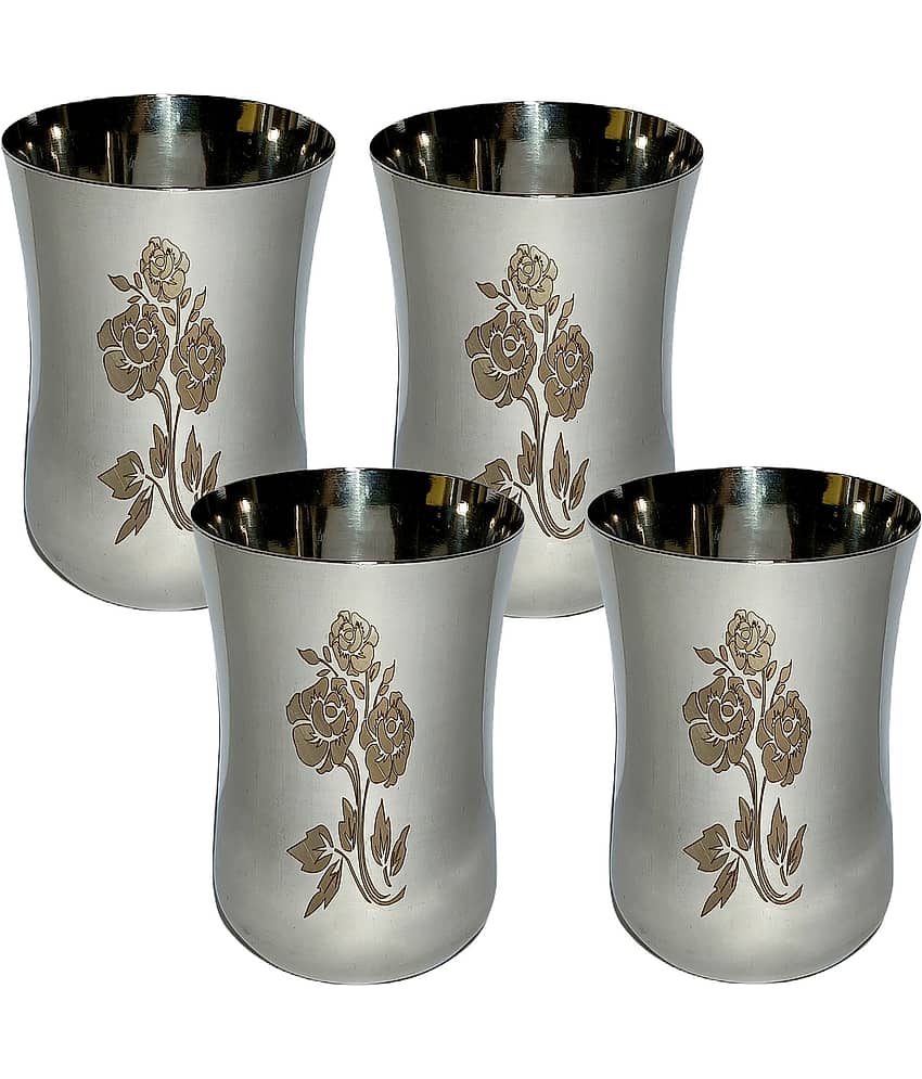 A & H ENTERPRISES - Daily Use Water Steel Glasses Set 300 ml ( Pack of 4 )