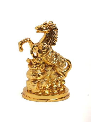 The Spiritual Living Feng Shui Gold Horse with Uplifted Legs Standing with Wealth Pot || Money & Power || Statue