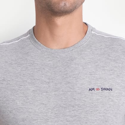 Mens Premium Cotton Colourblock Printed Half Sleeve Crew Neck T-Shirts-S / Grey Melange