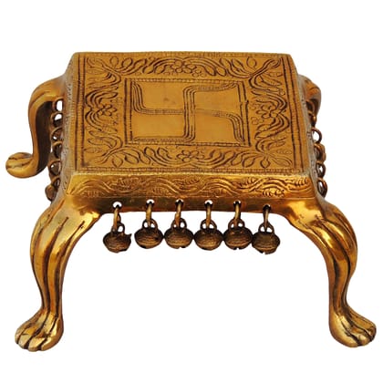 Brass Chowki for God Idol - Handcrafted Temple Stand, Length : 7 Inch (BSMAS697 C)